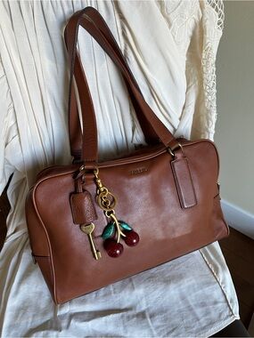 Fossil Brown Leather Shoulder Bag with a Charm